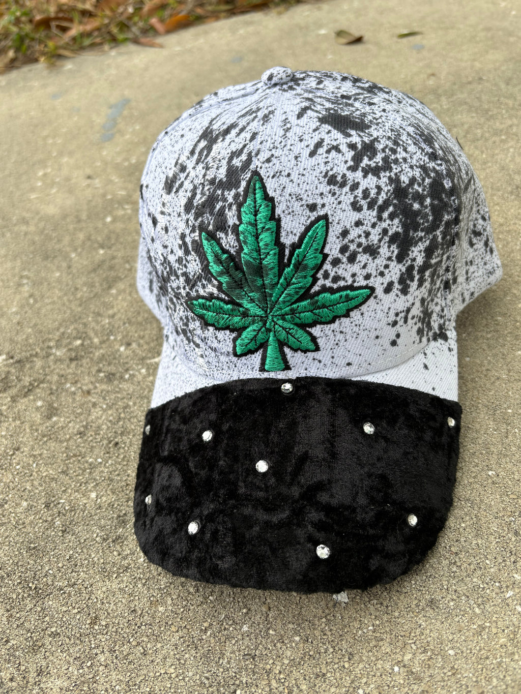 Suede rhinestone front cap