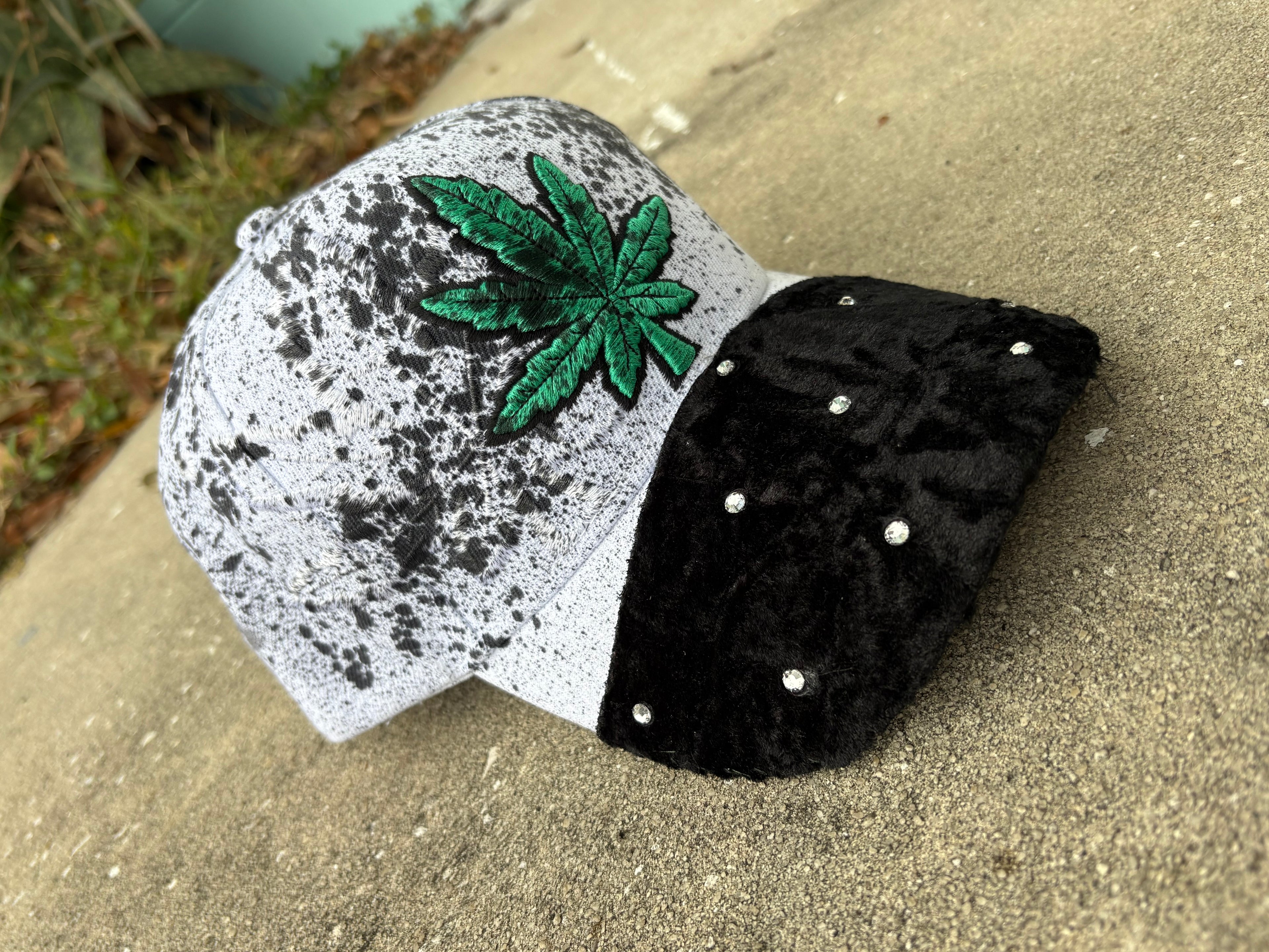 Suede rhinestone front cap